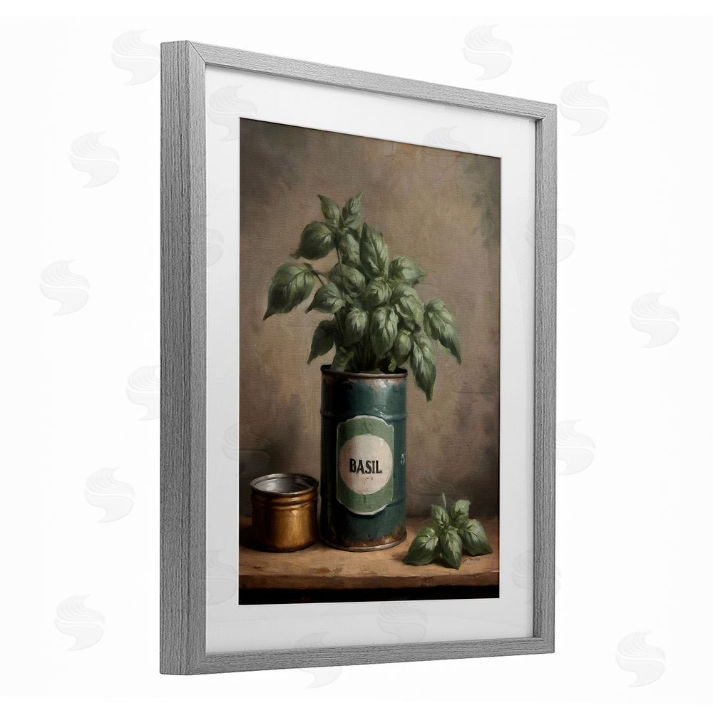 Jo Moulton Basil Bloom in Vintage Tin Gray Framed Print Under Glass Wall Art