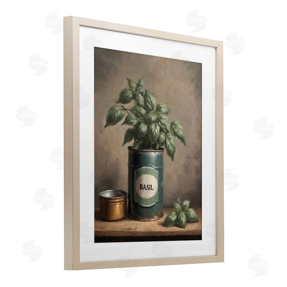 Jo Moulton Basil Bloom in Vintage Tin Brown Framed Print Under Glass Wall Art