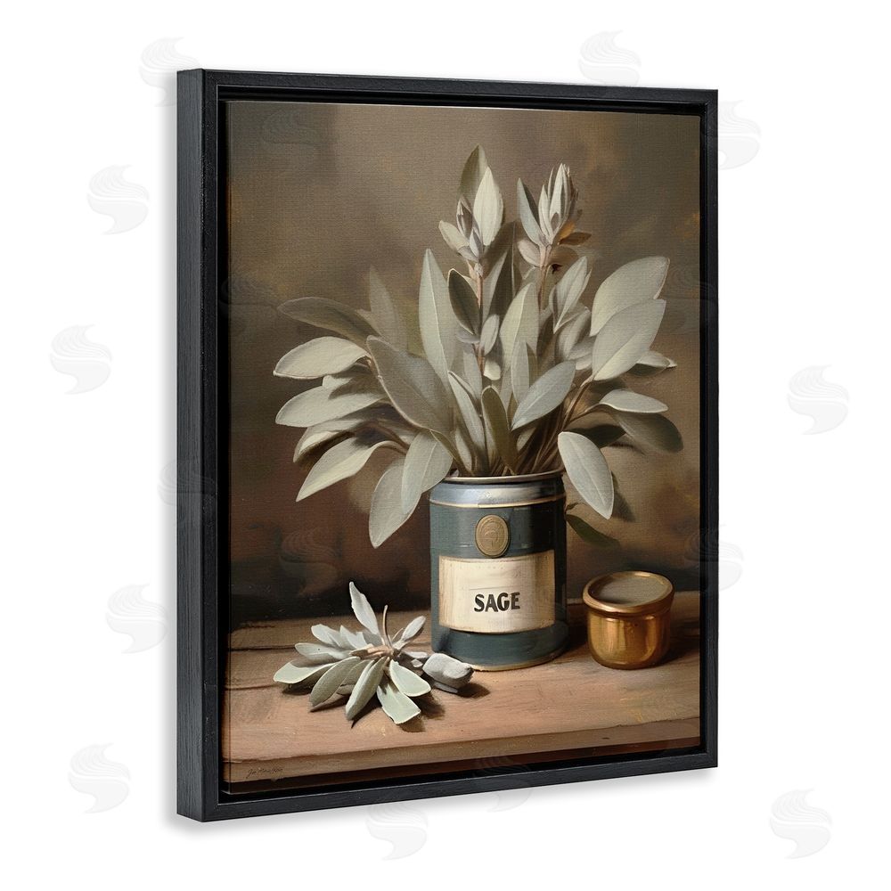 Jo Moulton Sage Bloom in Vintage Tin Black Floating Frame Canvas Wall Art Print