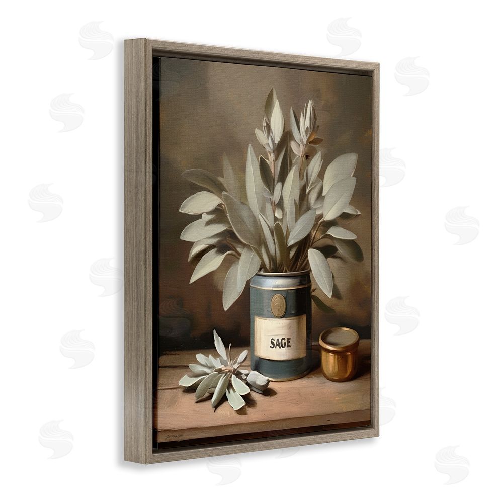 Jo Moulton Sage Bloom in Vintage Tin Brown Floating Frame Canvas Wall Art Print