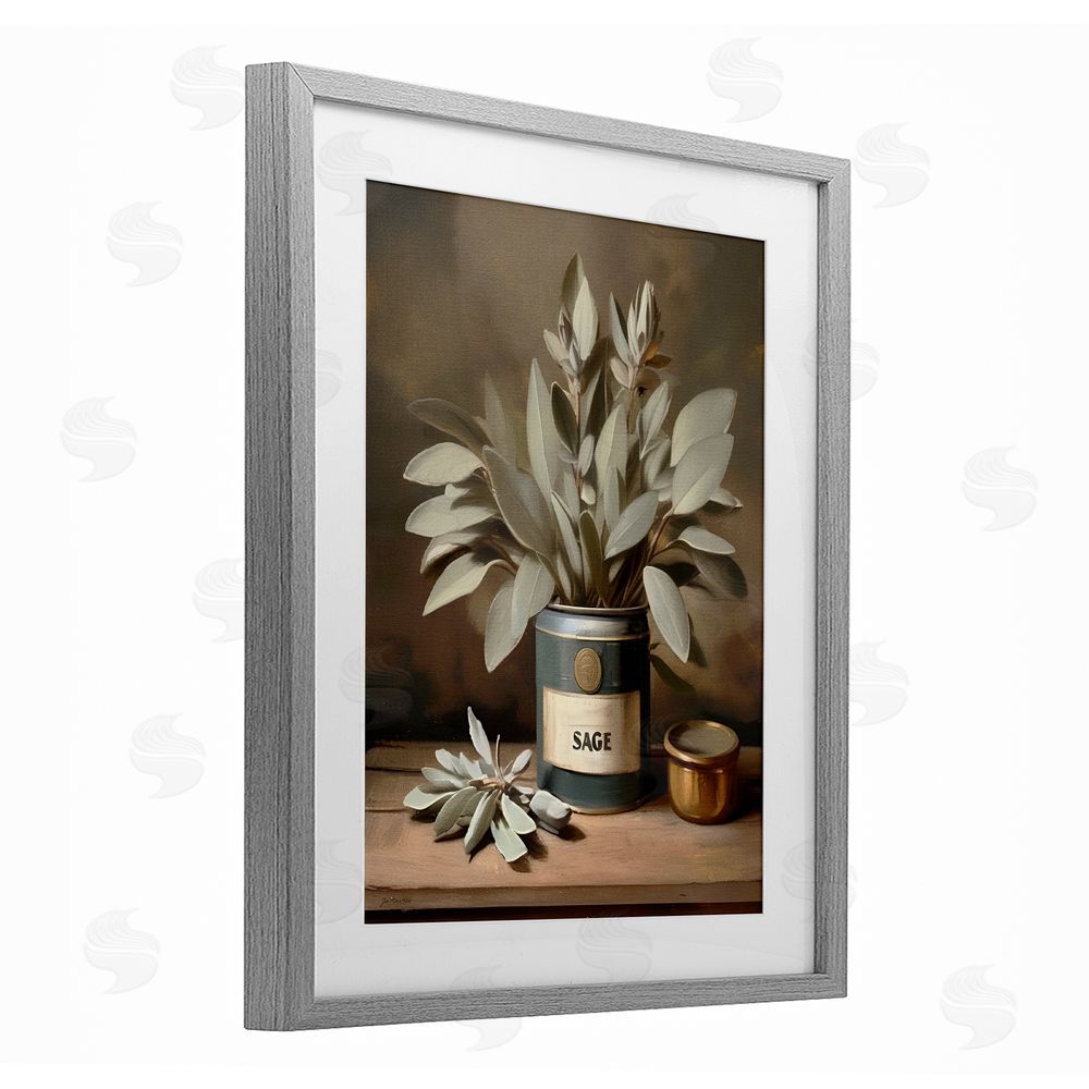 Jo Moulton Sage Bloom in Vintage Tin Gray Framed Print Under Glass Wall Art