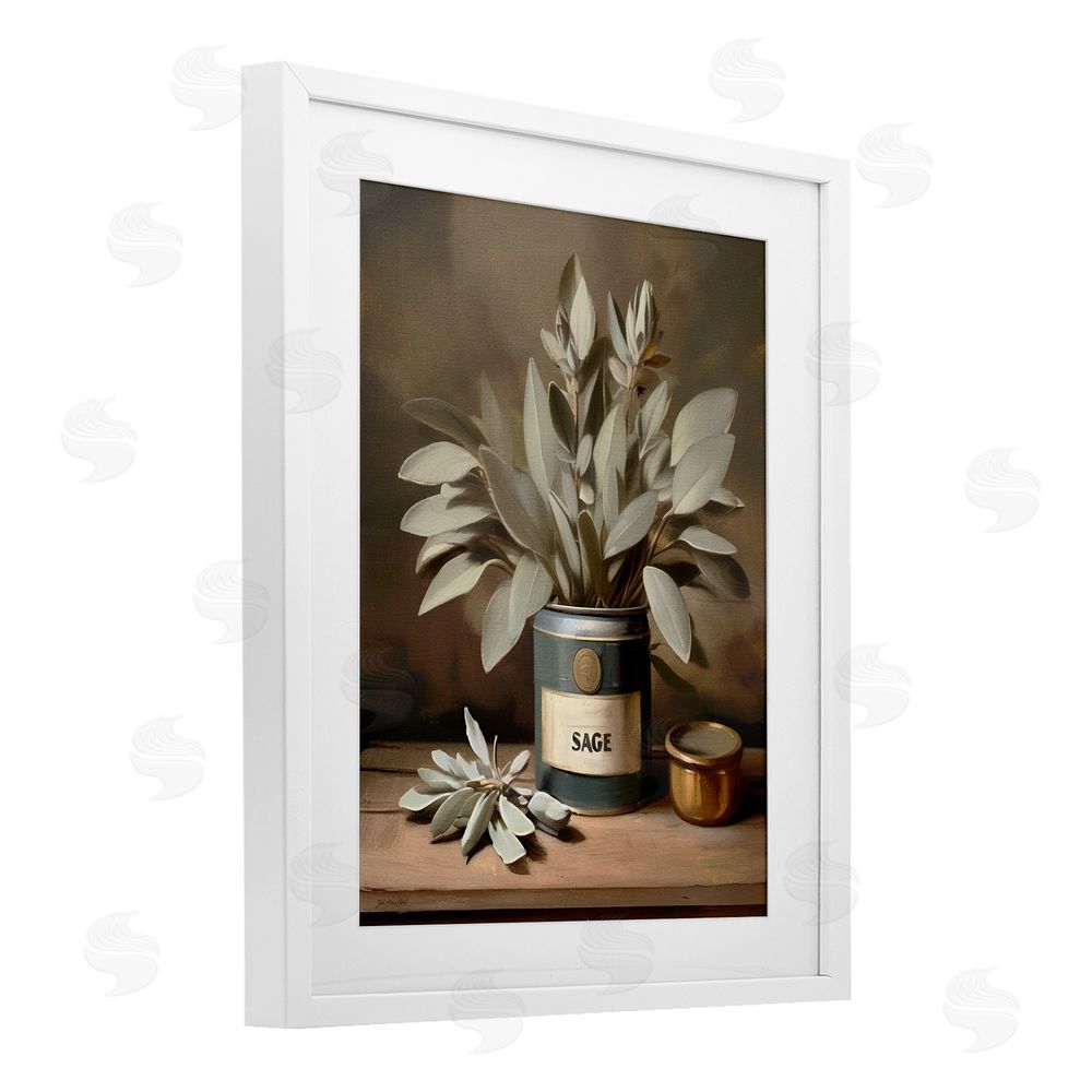 Jo Moulton Sage Bloom in Vintage Tin White Framed Print Under Glass Wall Art