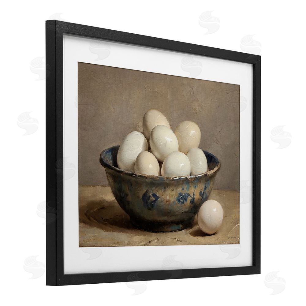 Jo Moulton Farmhouse Eggs in Porcelain Bowl Black Framed Print Under Glass Wall Art