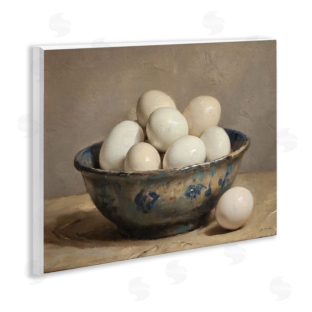 Jo Moulton Farmhouse Eggs in Porcelain Bowl Wooden Wall Plaque Art Print