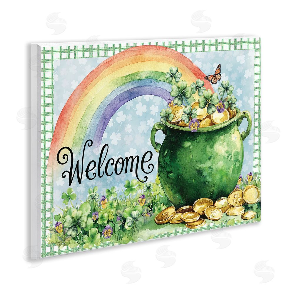 Nicole DeCamp Welcome Rainbow Pot Of Gold Wooden Wall Plaque Art Print