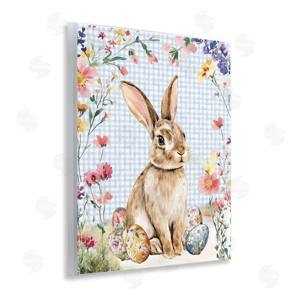Nicole DeCamp Gingham & Bunny with Eggs Wooden Wall Plaque Art Print