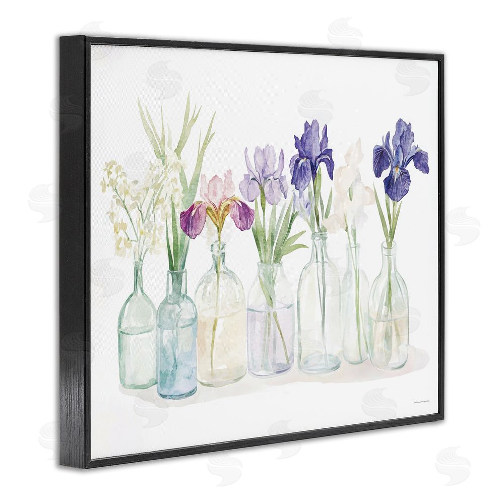 Svetlana Aleynikova Irises in Glass Bottles Black Framed Giclee Wall Art Print