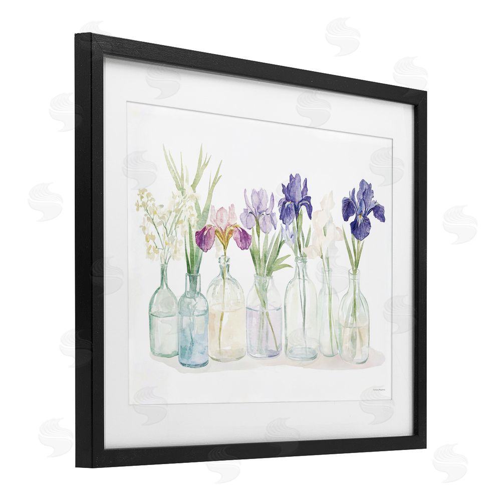 Svetlana Aleynikova Irises in Glass Bottles Black Framed Print Under Glass Wall Art