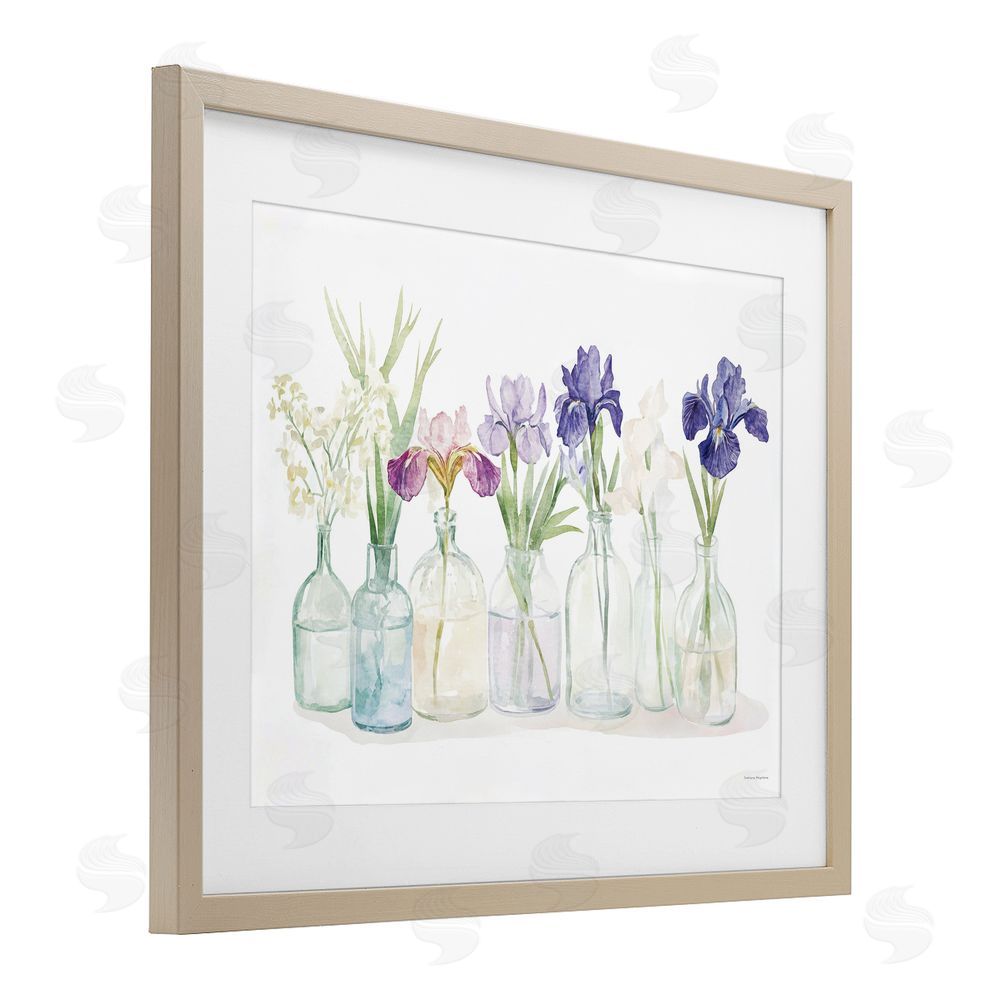 Svetlana Aleynikova Irises in Glass Bottles Brown Framed Print Under Glass Wall Art