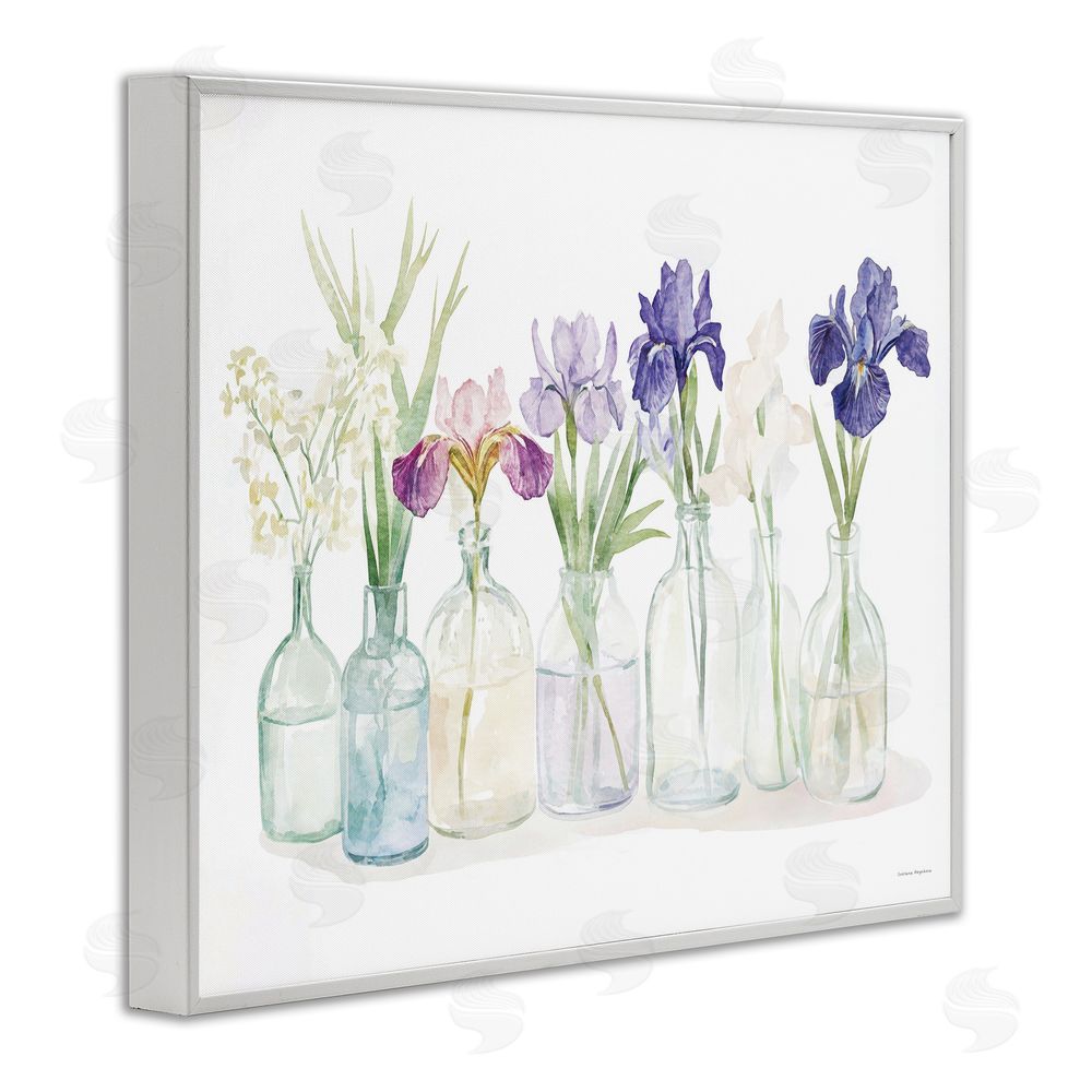 Svetlana Aleynikova Irises in Glass Bottles White Framed Giclee Wall Art Print