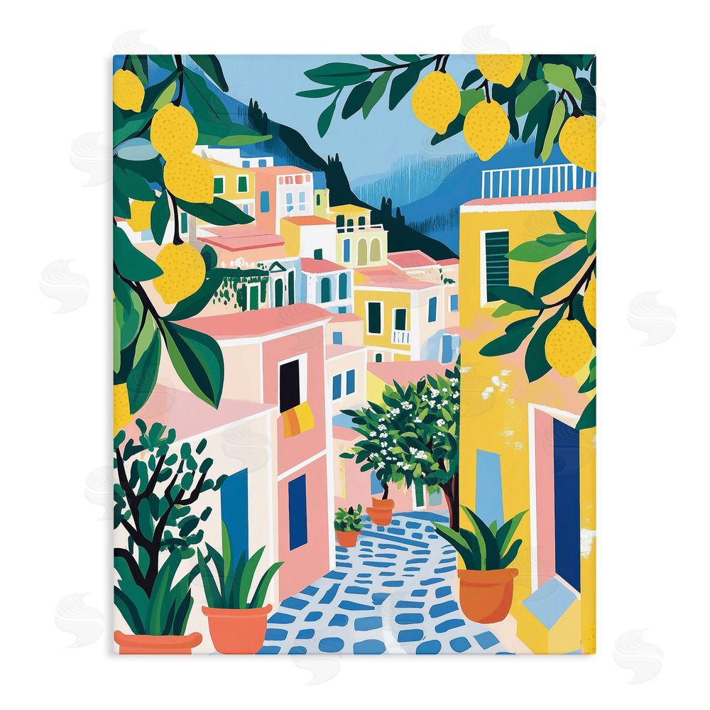 Heidi Kuntz Lemon Lined Mediterranean Village Stretched Canvas Wall Art Print