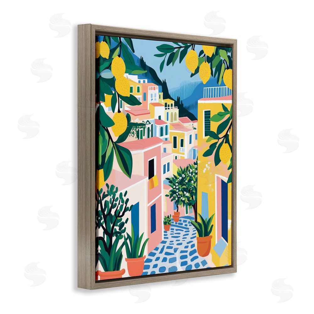 Heidi Kuntz Lemon Lined Mediterranean Village Brown Floating Frame Canvas Wall Art Print