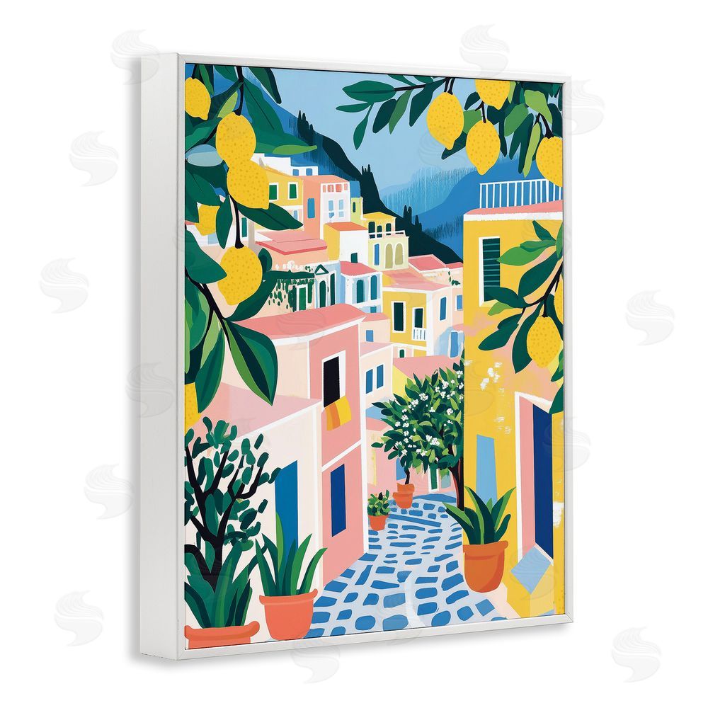 Heidi Kuntz Lemon Lined Mediterranean Village White Framed Giclee Wall Art Print