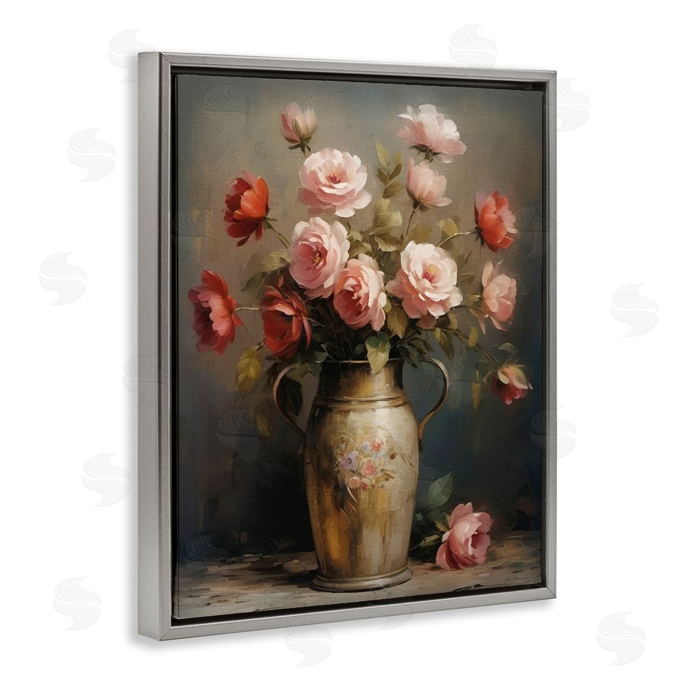 Jo Moulton Rose Reflection Vintage Vase Gray Floating Frame Canvas Wall Art Print