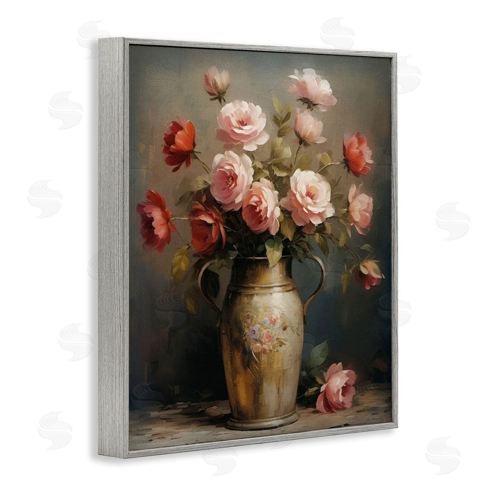 Jo Moulton Rose Reflection Vintage Vase Gray Framed Giclee Wall Art Print