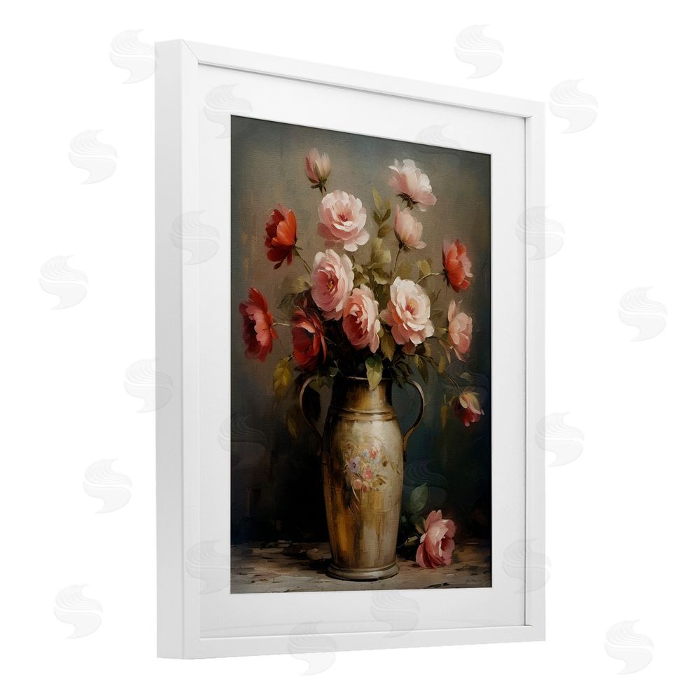 Jo Moulton Rose Reflection Vintage Vase White Framed Print Under Glass Wall Art