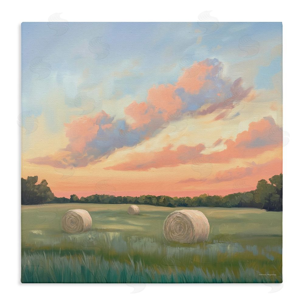 Svetlana Aleynikova Hay Bales Under Warm Sunset Stretched Canvas Wall Art Print