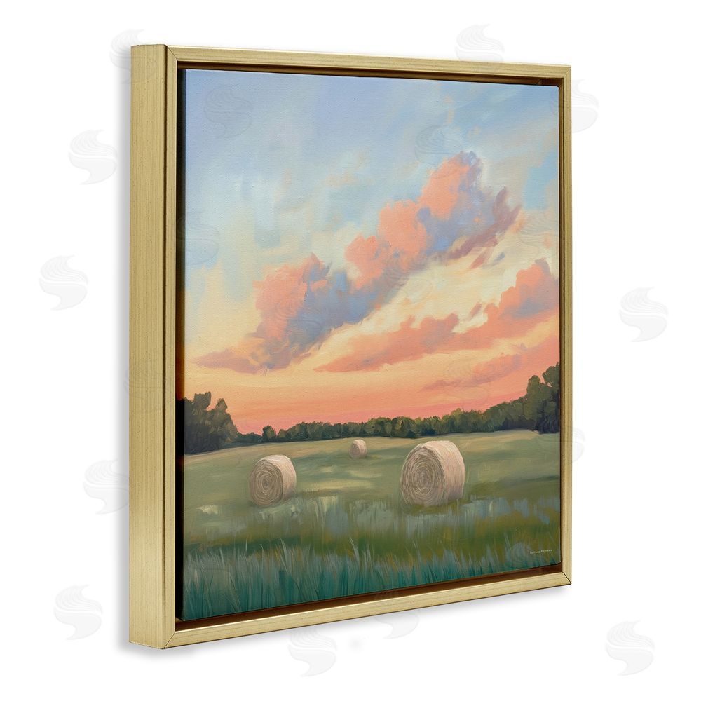 Svetlana Aleynikova Hay Bales Under Warm Sunset Gold Floating Frame Canvas Wall Art Print