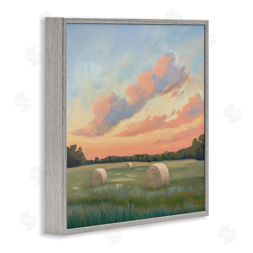 Svetlana Aleynikova Hay Bales Under Warm Sunset Gray Framed Giclee Wall Art Print