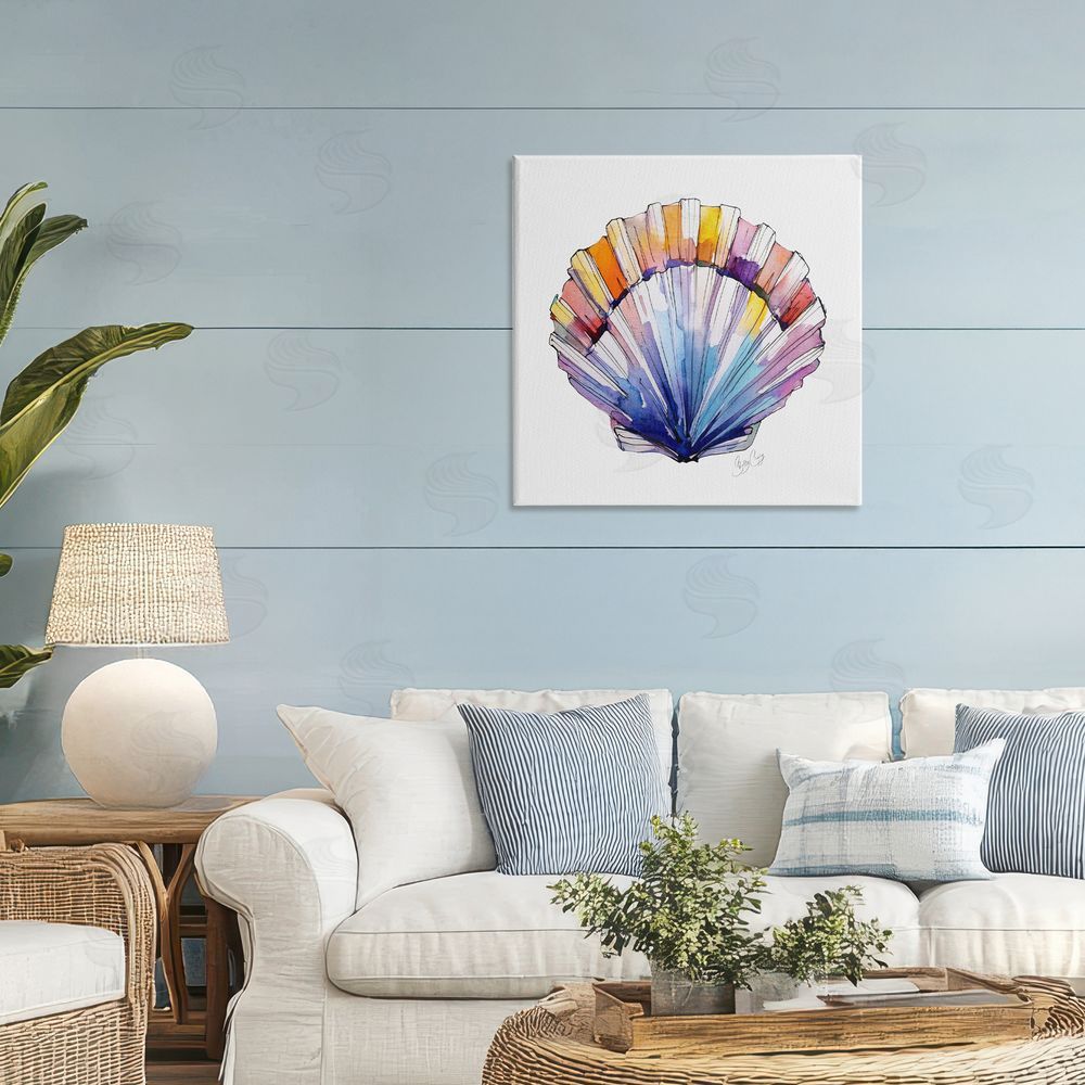 Shelly Craig Coastal Scallop Watercolor Stretched Canvas Wall Art in Room