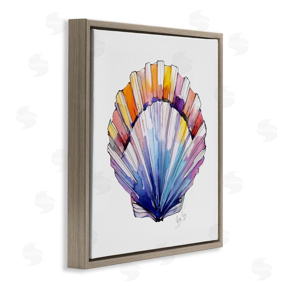 Shelly Craig Coastal Scallop Watercolor Brown Floating Frame Canvas Wall Art Print