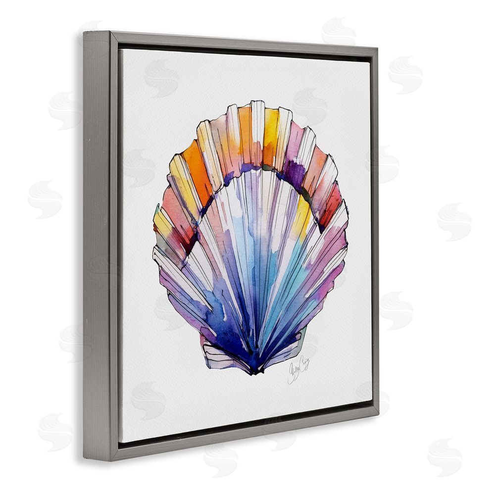Shelly Craig Coastal Scallop Watercolor Gray Floating Frame Canvas Wall Art Print
