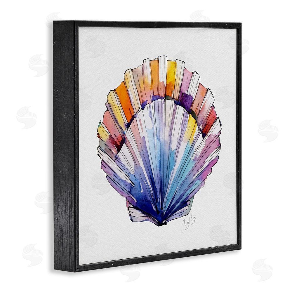 Shelly Craig Coastal Scallop Watercolor Black Framed Giclee Wall Art Print