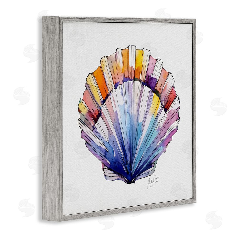 Shelly Craig Coastal Scallop Watercolor Gray Framed Giclee Wall Art Print
