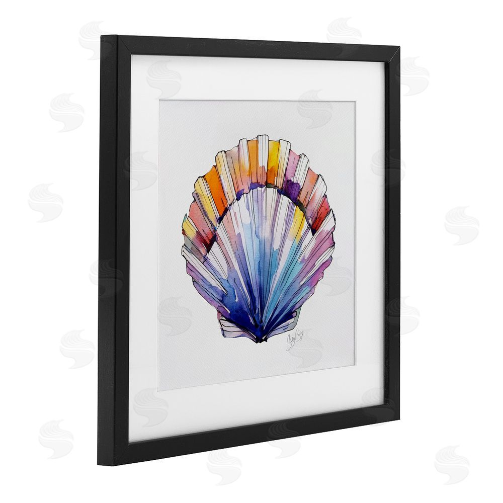 Shelly Craig Coastal Scallop Watercolor Black Framed Print Under Glass Wall Art