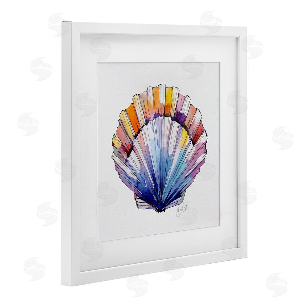 Shelly Craig Coastal Scallop Watercolor White Framed Print Under Glass Wall Art