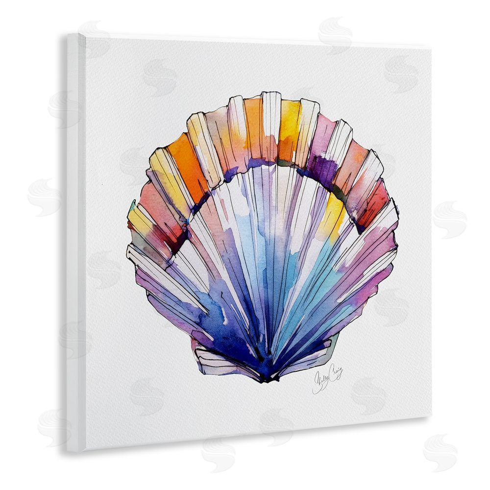 Shelly Craig Coastal Scallop Watercolor Wooden Wall Plaque Art Print