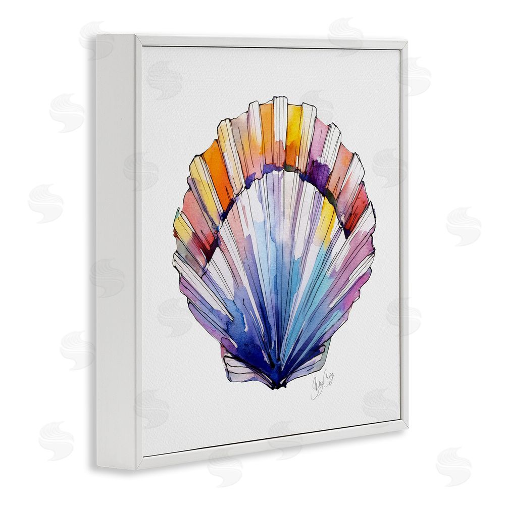 Shelly Craig Coastal Scallop Watercolor White Framed Giclee Wall Art Print