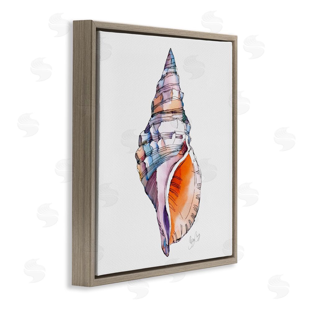 Shelly Craig Sunrise Conch Shell Brown Floating Frame Canvas Wall Art Print