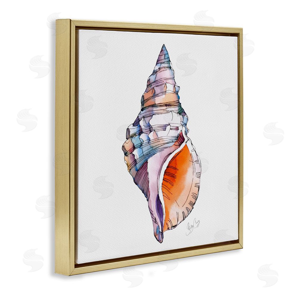Shelly Craig Sunrise Conch Shell Gold Floating Frame Canvas Wall Art Print