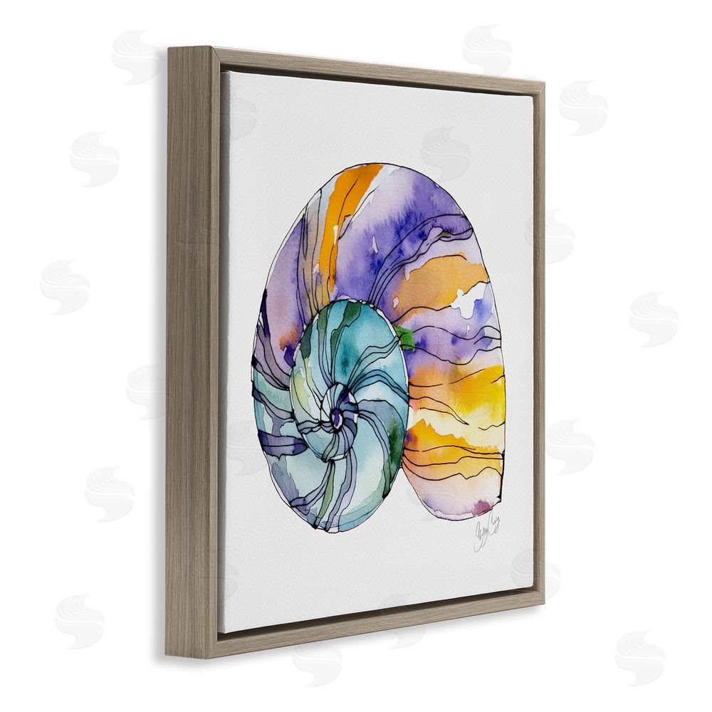 Shelly Craig Sunlit Striped Nautilus Brown Floating Frame Canvas Wall Art Print