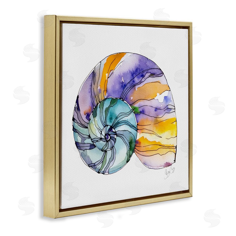 Shelly Craig Sunlit Striped Nautilus Gold Floating Frame Canvas Wall Art Print