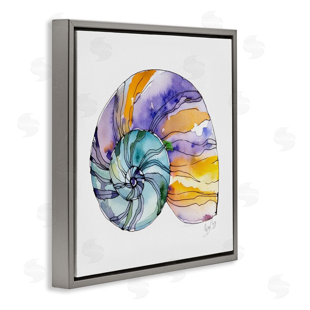 Shelly Craig Sunlit Striped Nautilus Gray Floating Frame Canvas Wall Art Print