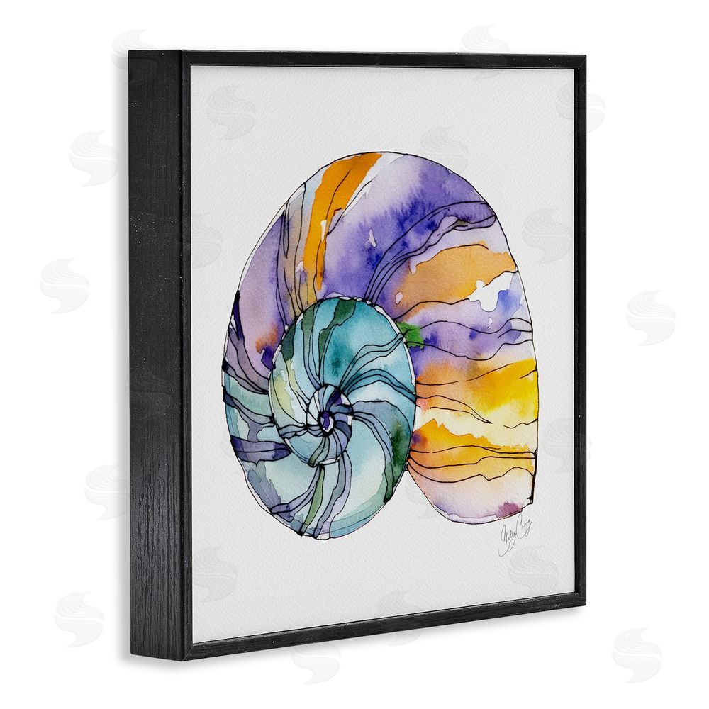 Shelly Craig Sunlit Striped Nautilus Black Framed Giclee Wall Art Print