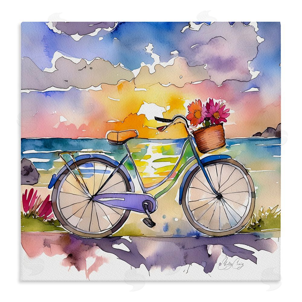 Shelly Craig Bicycle By The Seaside Stretched Canvas Wall Art Print