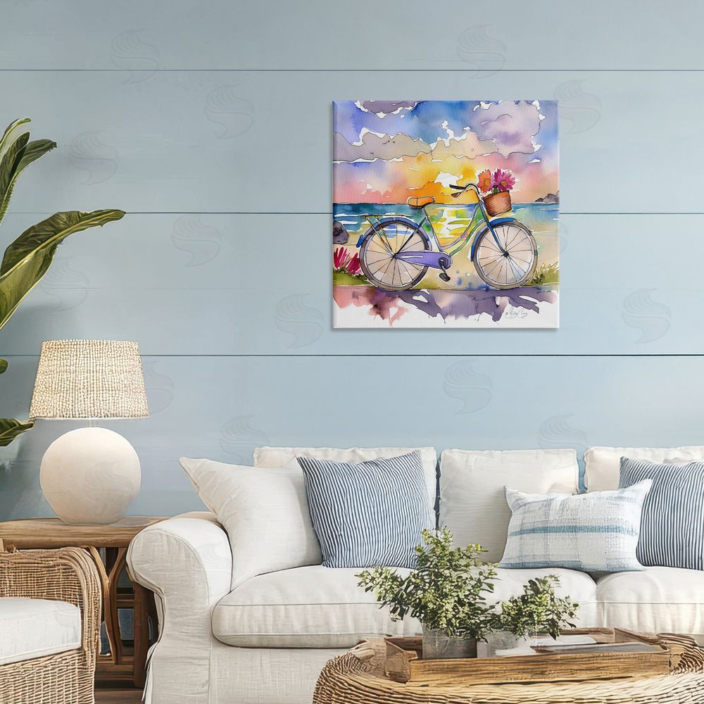 Shelly Craig Bicycle By The Seaside Stretched Canvas Wall Art in Room