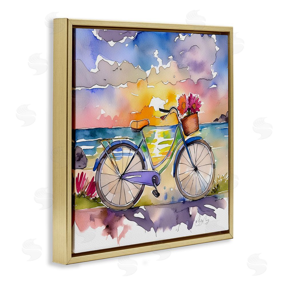 Shelly Craig Bicycle By The Seaside Gold Floating Frame Canvas Wall Art Print
