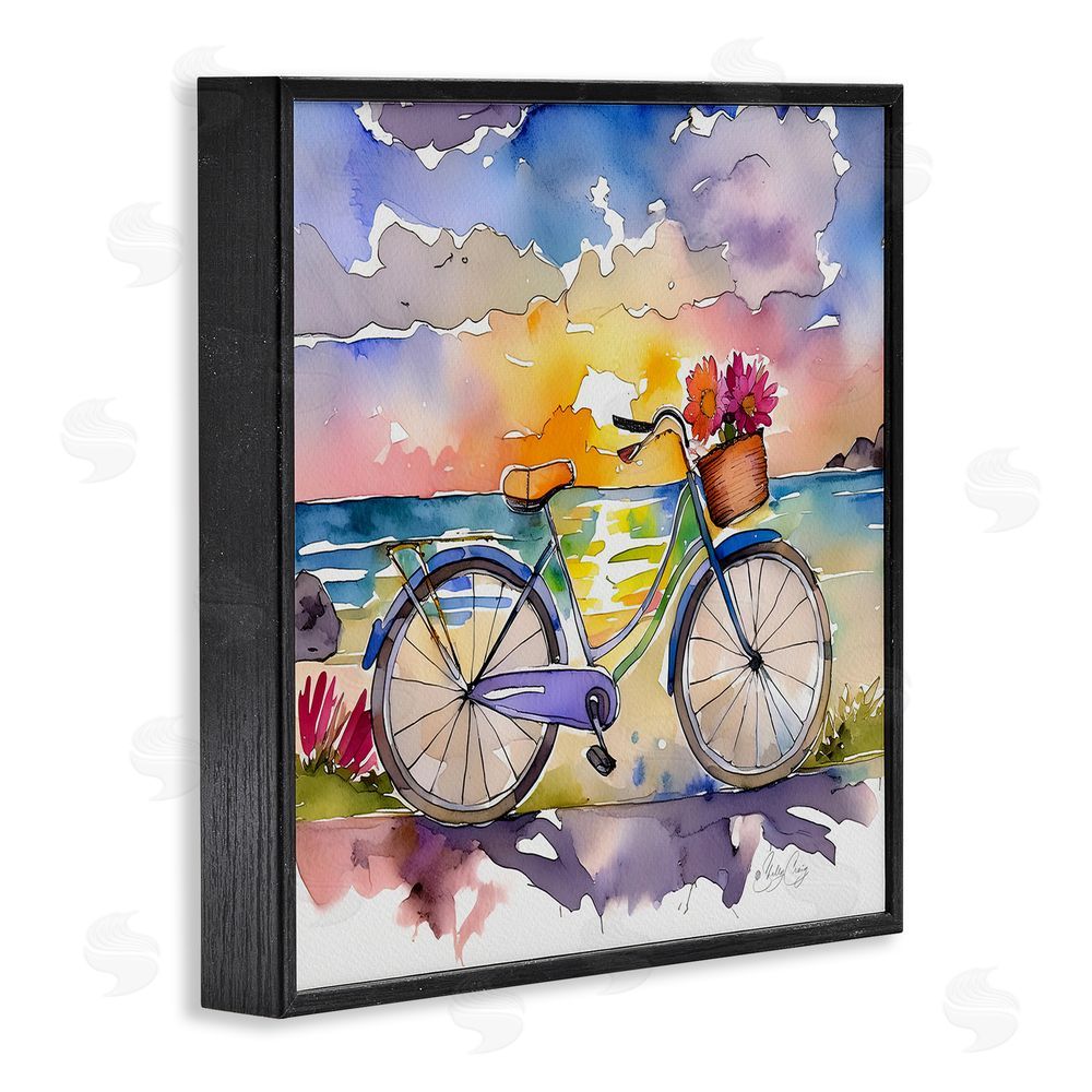 Shelly Craig Bicycle By The Seaside Black Framed Giclee Wall Art Print