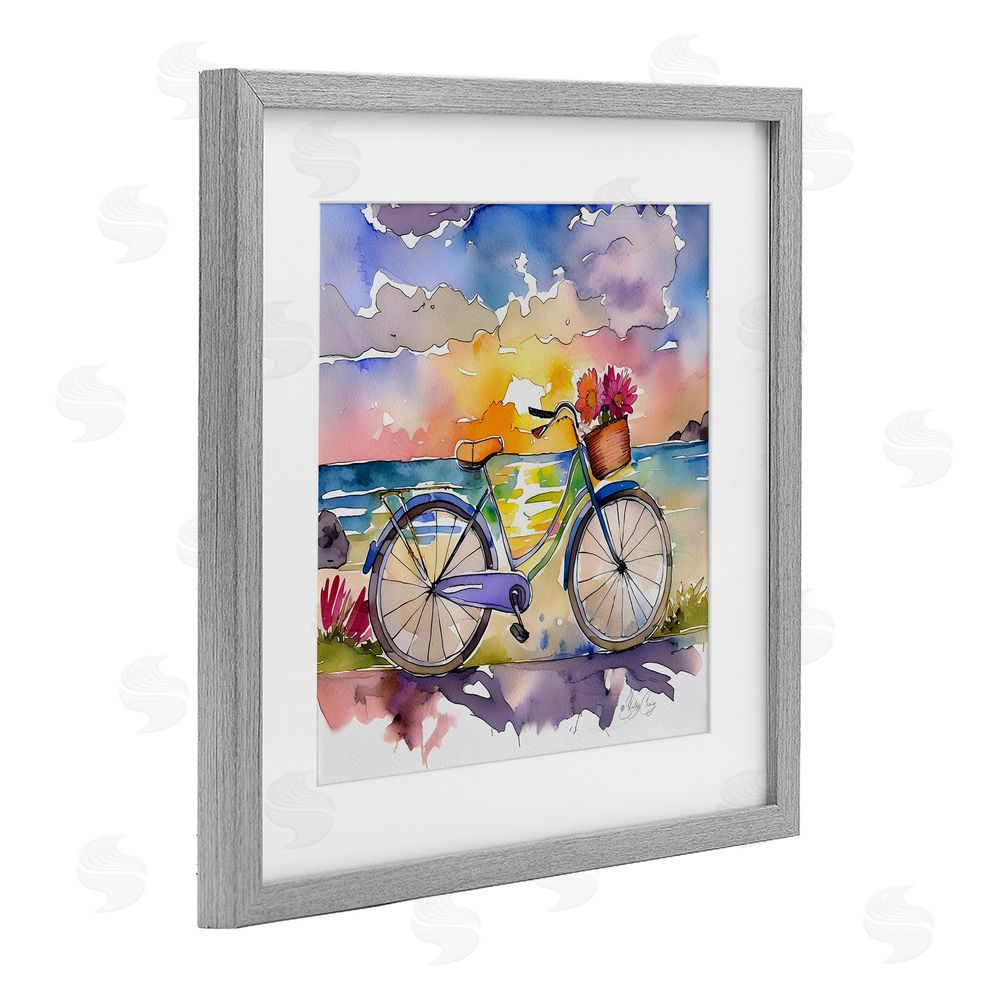 Shelly Craig Bicycle By The Seaside Gray Framed Print Under Glass Wall Art