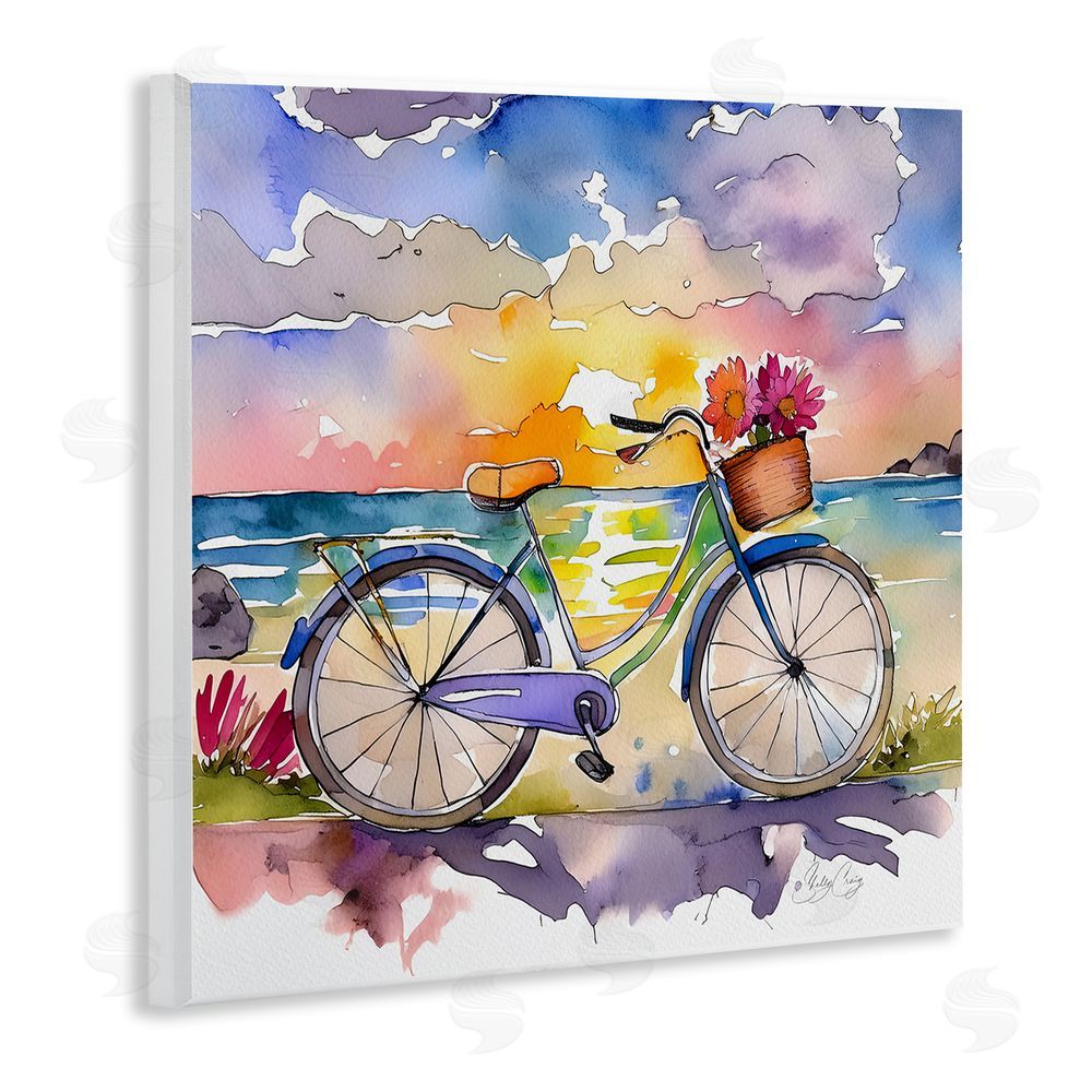 Shelly Craig Bicycle By The Seaside Wooden Wall Plaque Art Print