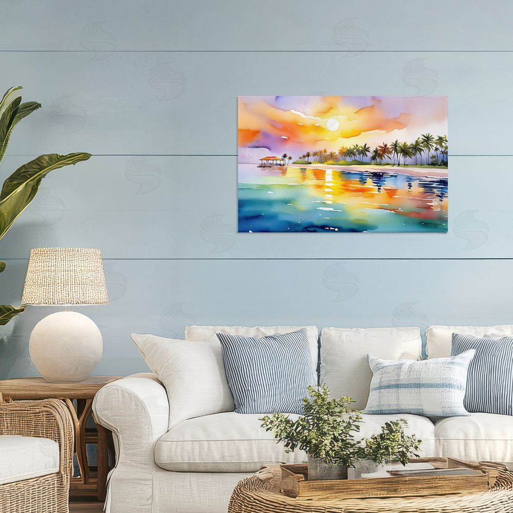 Shelly Craig Caribbean Calm Sunset Stretched Canvas Wall Art in Room