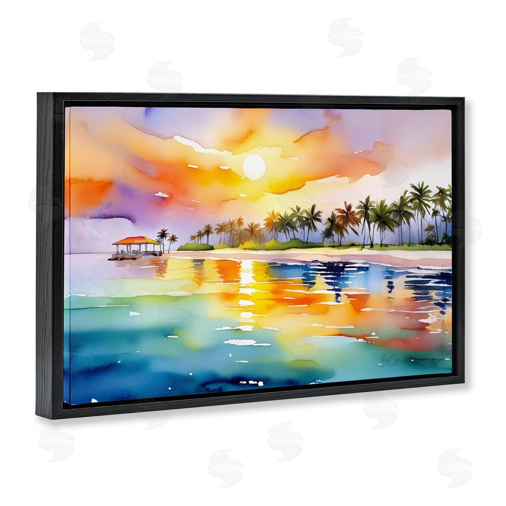 Shelly Craig Caribbean Calm Sunset Black Floating Frame Canvas Wall Art Print