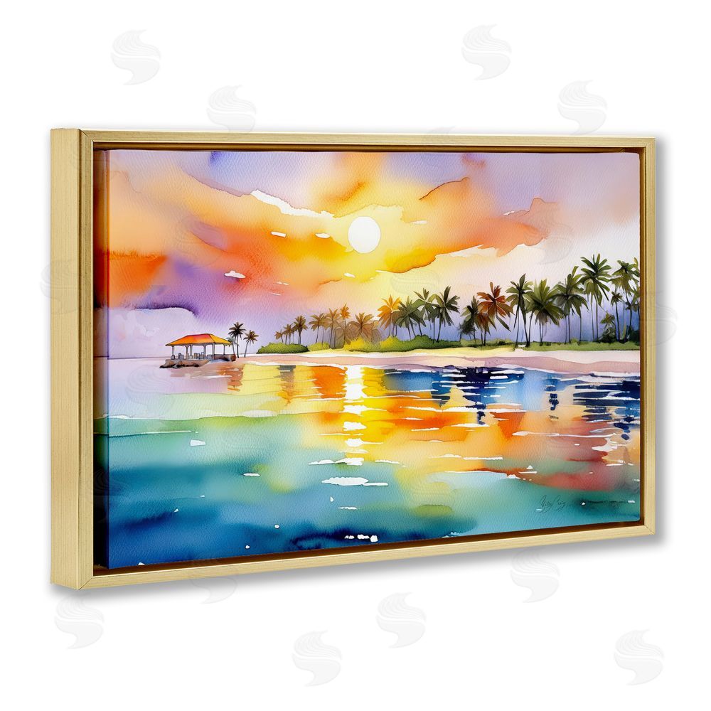 Shelly Craig Caribbean Calm Sunset Gold Floating Frame Canvas Wall Art Print
