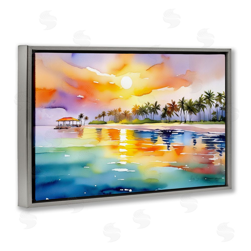 Shelly Craig Caribbean Calm Sunset Gray Floating Frame Canvas Wall Art Print