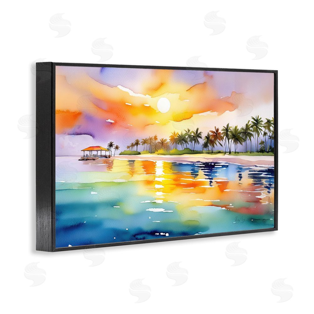 Shelly Craig Caribbean Calm Sunset Black Framed Giclee Wall Art Print