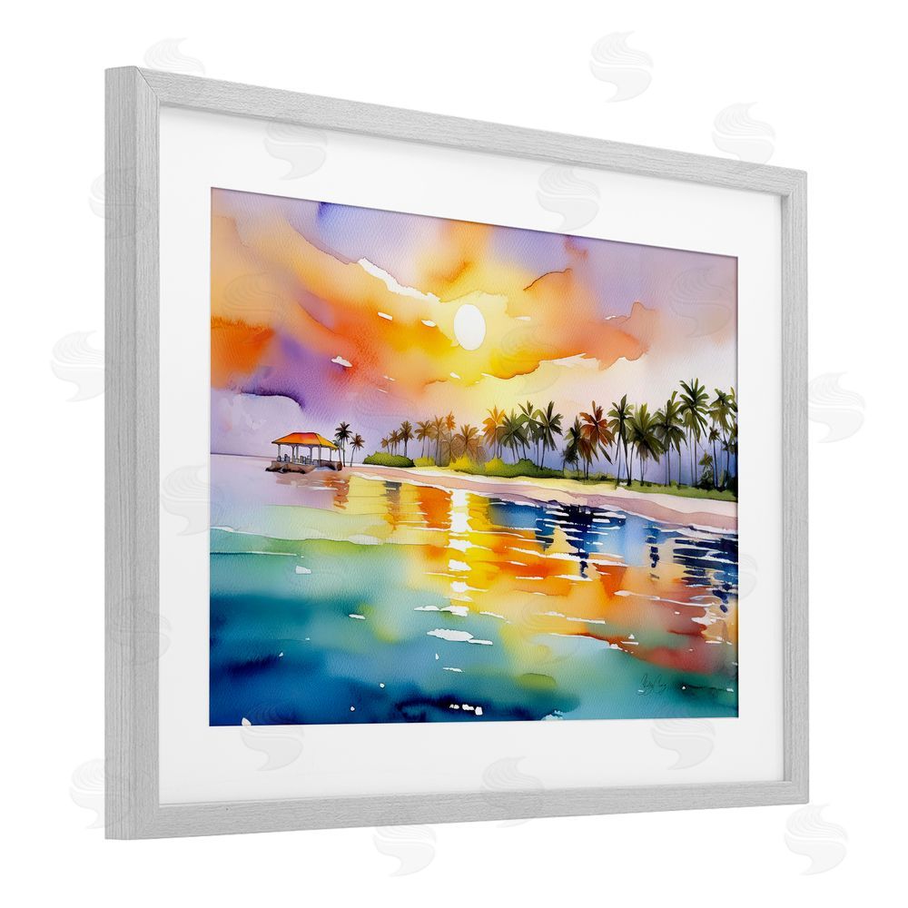 Shelly Craig Caribbean Calm Sunset Gray Framed Print Under Glass Wall Art